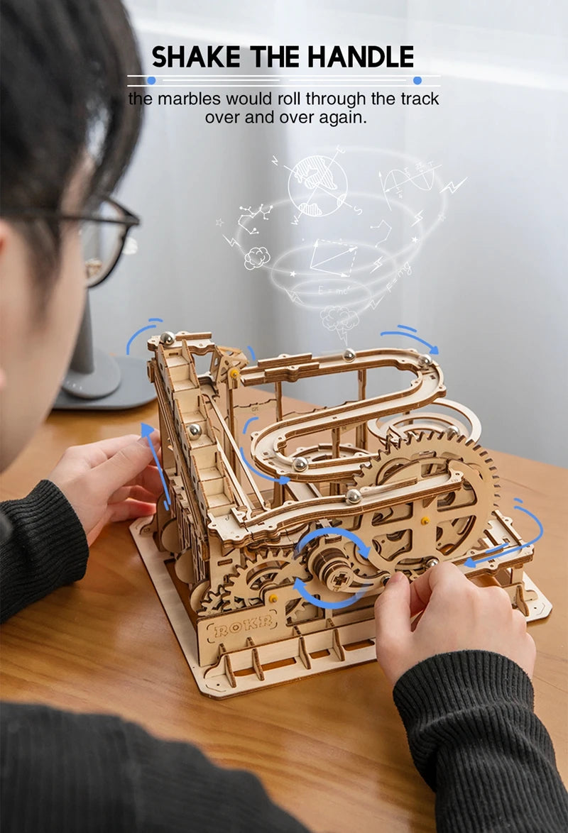 Robotime ROKR Kugelbahn Holzpuzzle – Marble Run Wasserrad 3D Bausatz für Kinder & Erwachsene