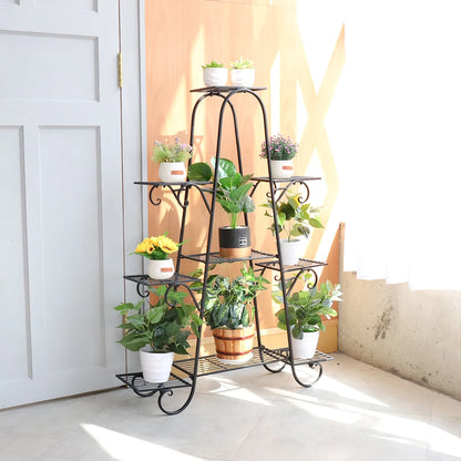 9-stufiger Metall-Pflanzenständer, Indoor & Outdoor, platzsparendes Blumenregal