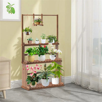 3-tier hanging plant stand made of pinewood, indoor &amp; outdoor, balcony shelf