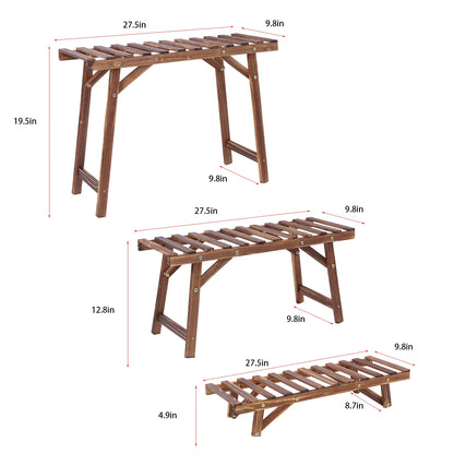 Set of 3 wooden plant stands, 3-tier, ladder shelf for indoor &amp; outdoor use, pinewood