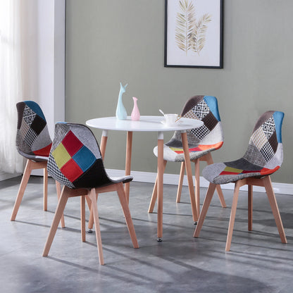 8er-Set Esszimmerstühle im skandinavischen Patchwork-Stil – ergonomisch & farbenfroh
