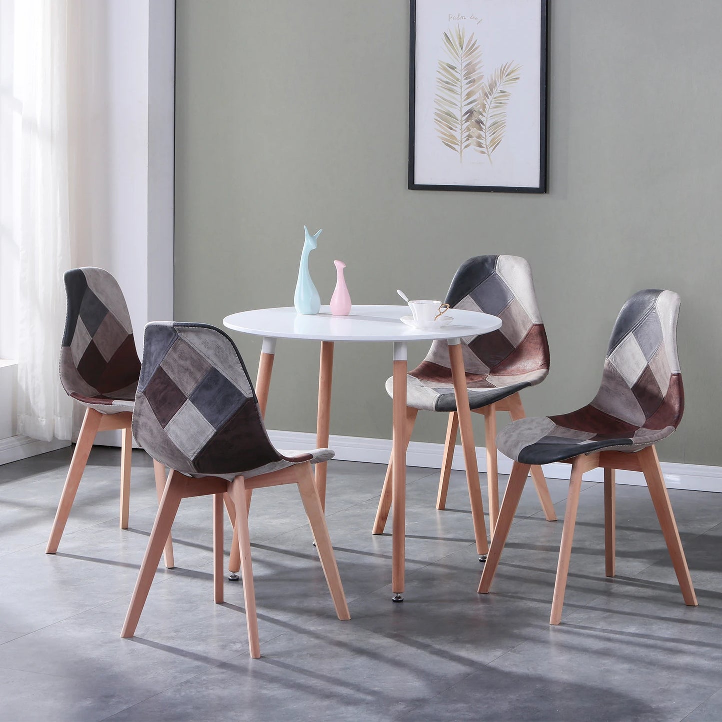 8er-Set Esszimmerstühle im skandinavischen Patchwork-Stil – ergonomisch & farbenfroh