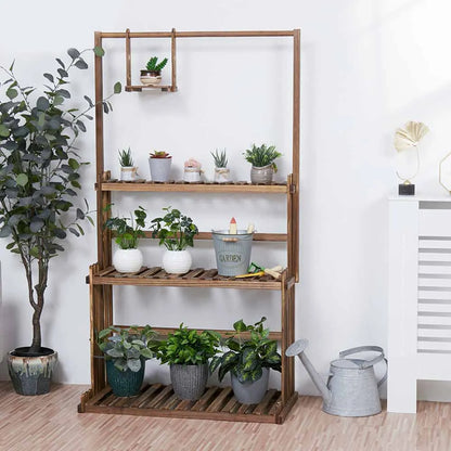 3-tier hanging plant stand made of pinewood, indoor &amp; outdoor, balcony shelf