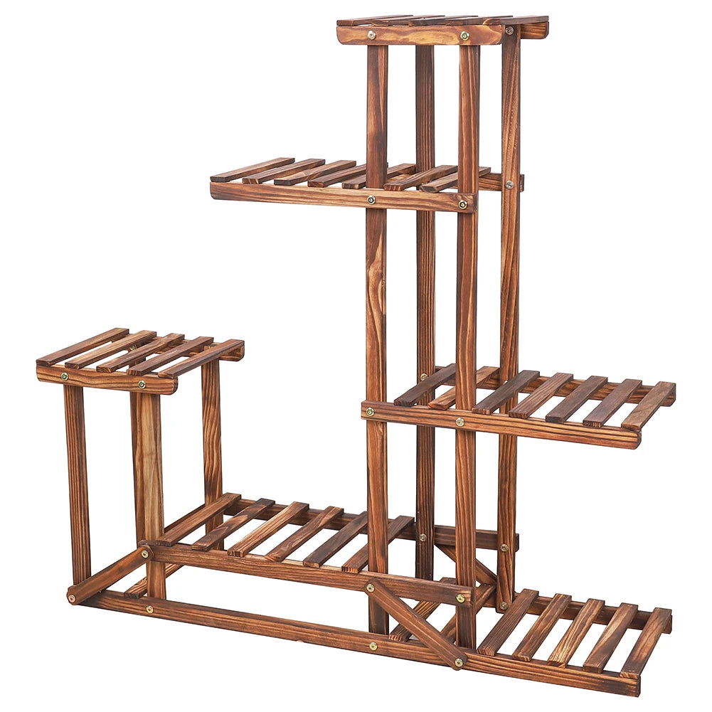 6-tier wooden plant stand, flower shelf for garden, patio &amp; balcony, pine