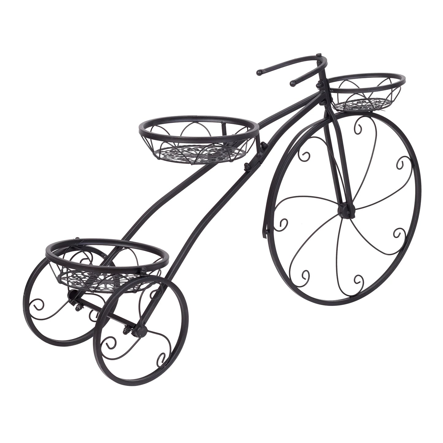Support à plantes tricycle en métal, 3 niveaux, porte-fleurs pour jardin et balcon