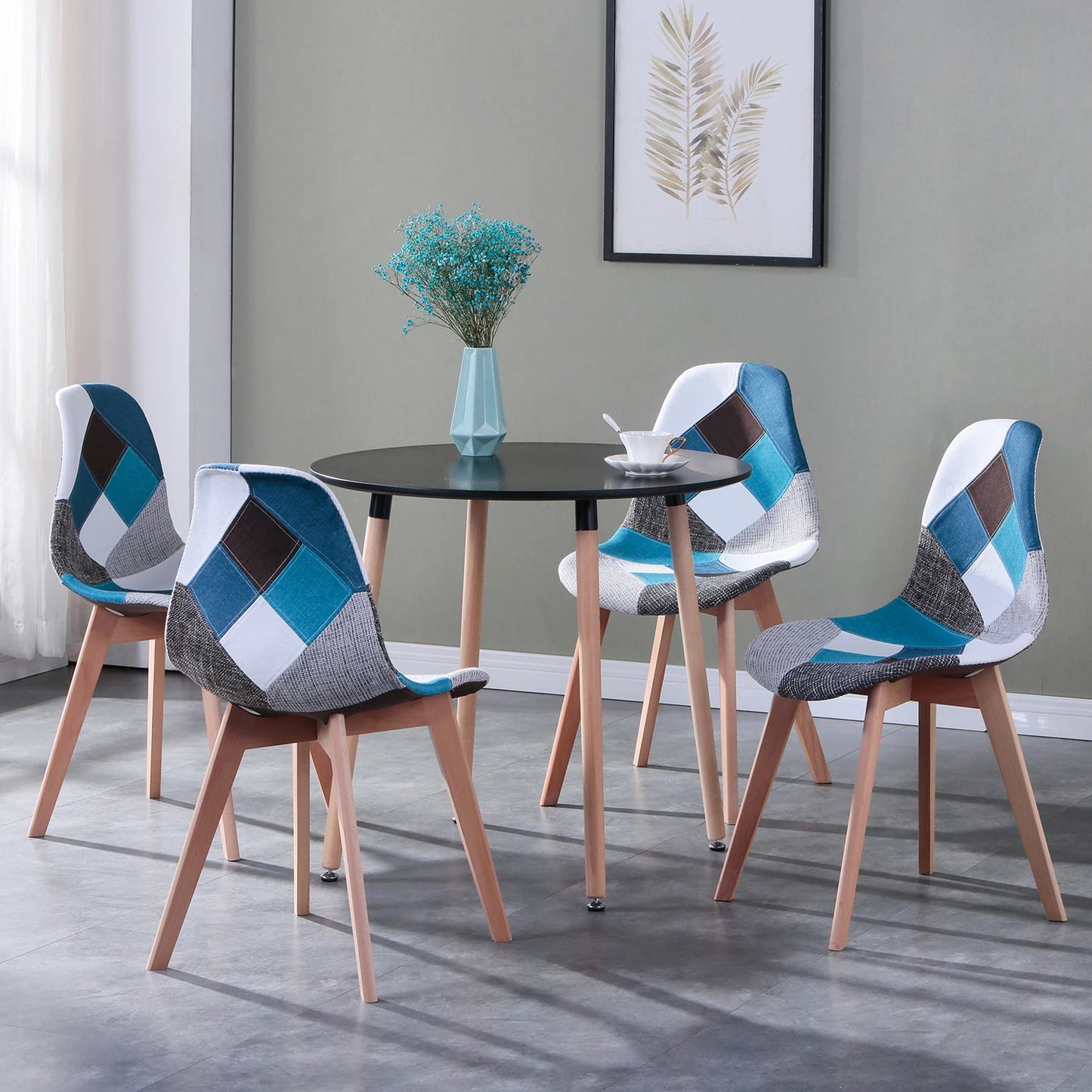 8er-Set Esszimmerstühle im skandinavischen Patchwork-Stil – ergonomisch & farbenfroh