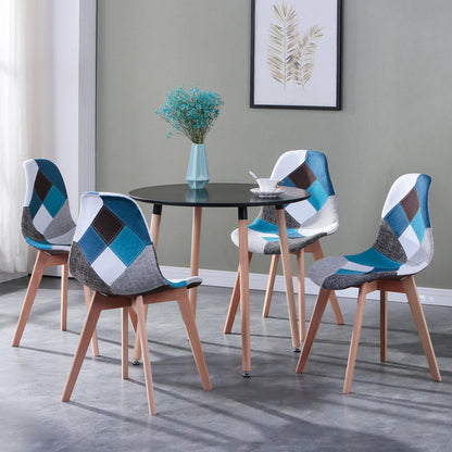 8er-Set Esszimmerstühle im skandinavischen Patchwork-Stil – ergonomisch & farbenfroh