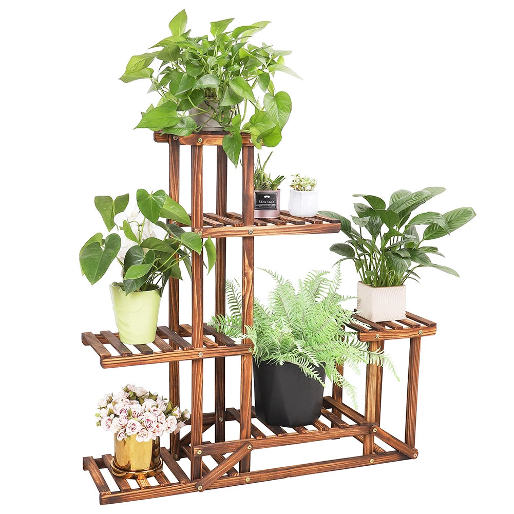 6-tier wooden plant stand, flower shelf for garden, patio &amp; balcony, pine