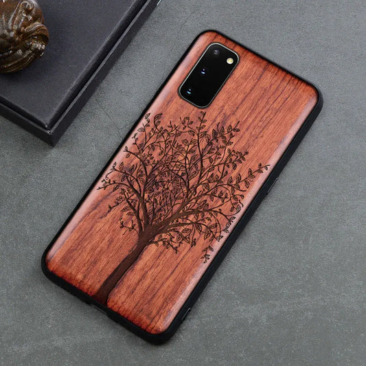 Gravierte Holz Handyhülle Samsung Galaxy S20 – Echtholz mit Motivwahl