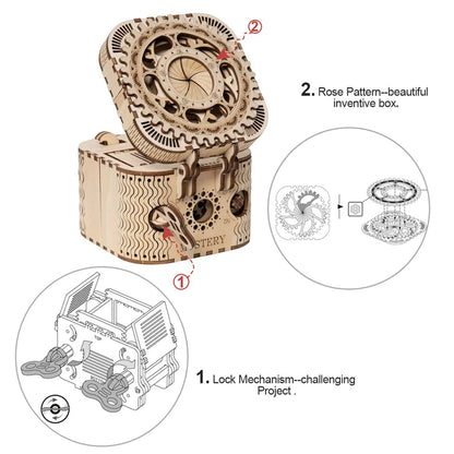 Robotime ROKR Schatztruhe Holzpuzzle – 3D DIY Treasure Box mit Zahlencode | Puzzlebox aus Holz für Kinder & Erwachsene