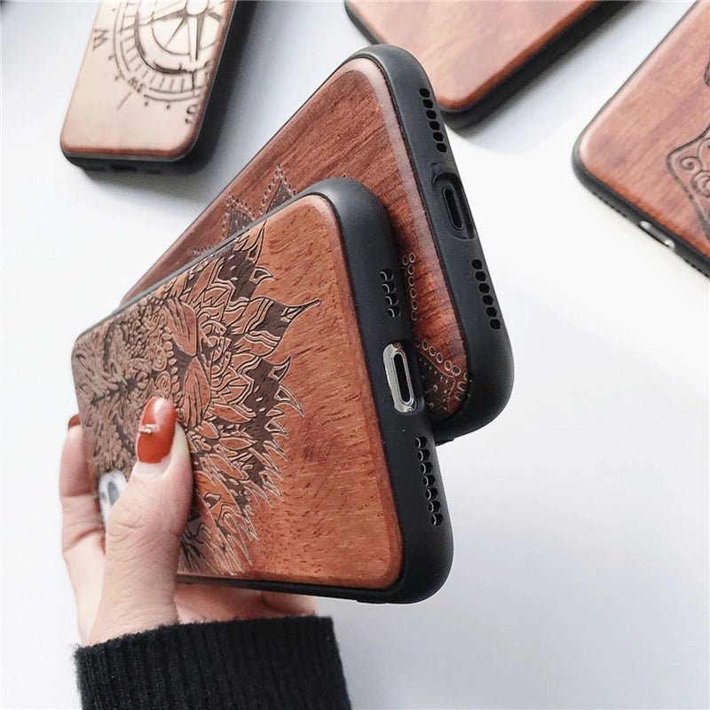 Gravierte Holz Handyhülle Huawei Mate 20 Pro – Echtholz mit Motivwahl