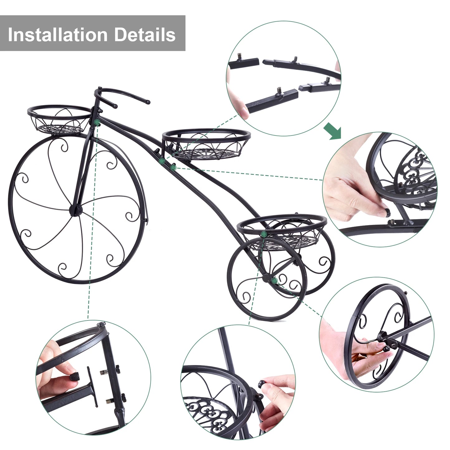 Support à plantes tricycle en métal, 3 niveaux, porte-fleurs pour jardin et balcon