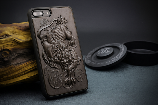 iPhone wooden case Pi Xiu – lucky charm made of hand-carved sandalwood