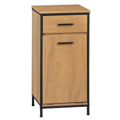 Meuble de salle de bain avec panier à linge et tiroirs, chêne/noir 80 cm