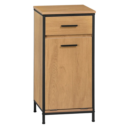 Meuble de salle de bain avec panier à linge et tiroirs, chêne/noir 80 cm