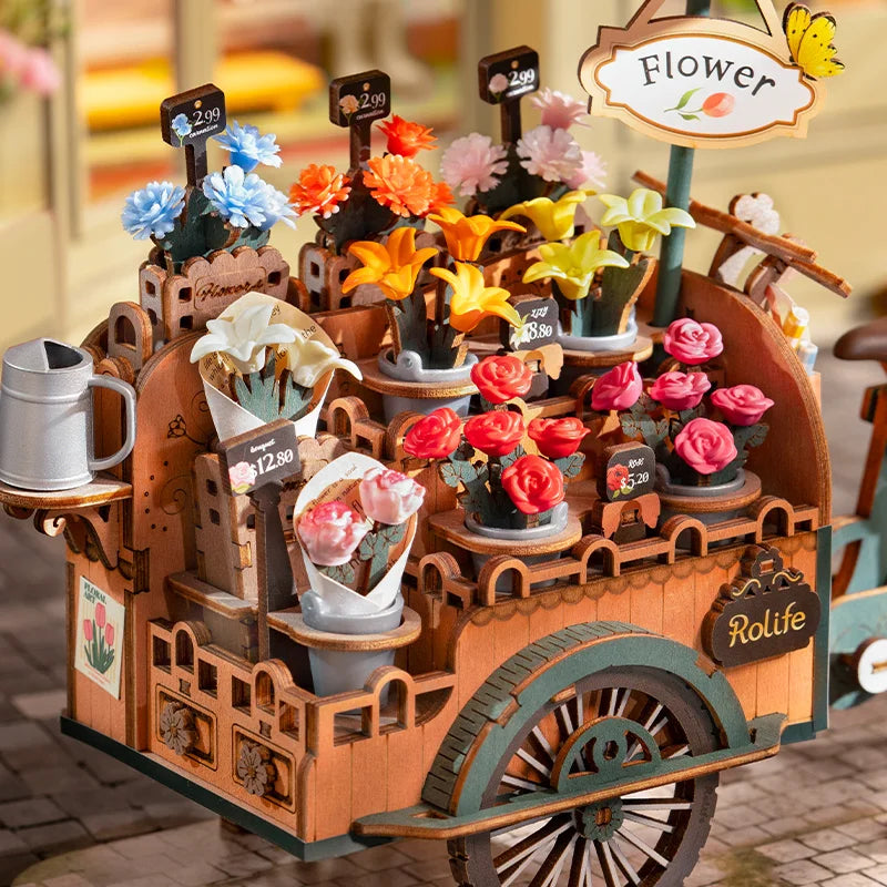 Robotime 3D Holzpuzzle Blütenwagen – Bastelset & Deko-Modell | Florales DIY-Geschenk für Frauen, Mädchen & kreative Erwachsene