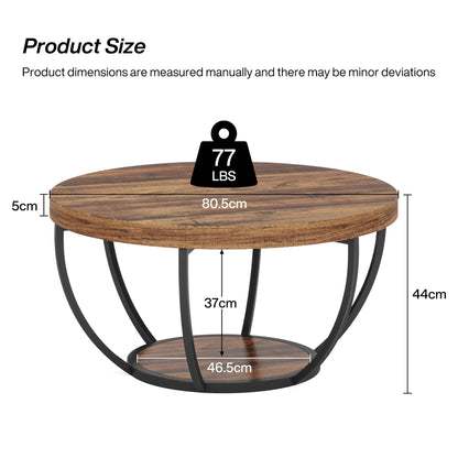 Tribesigns round coffee table Ø 80 cm – 2-tiered industrial-style sofa table with wood look and metal frame