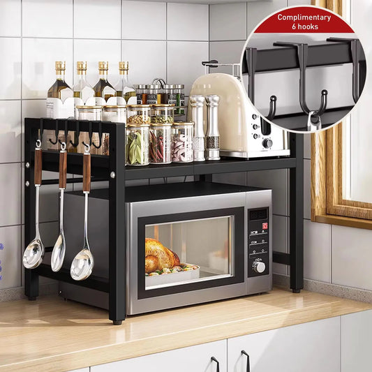 Support extensible pour micro-ondes 42-64 cm – Protection contre l'humidité et la rouille, organiseur de cuisine, noir