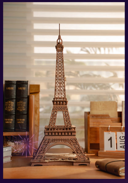 Robotime „Night of the Eiffel Tower“ – 3D Holzpuzzle mit Licht | Eiffelturm Modellbausatz 1:638 für Erwachsene & Kinder