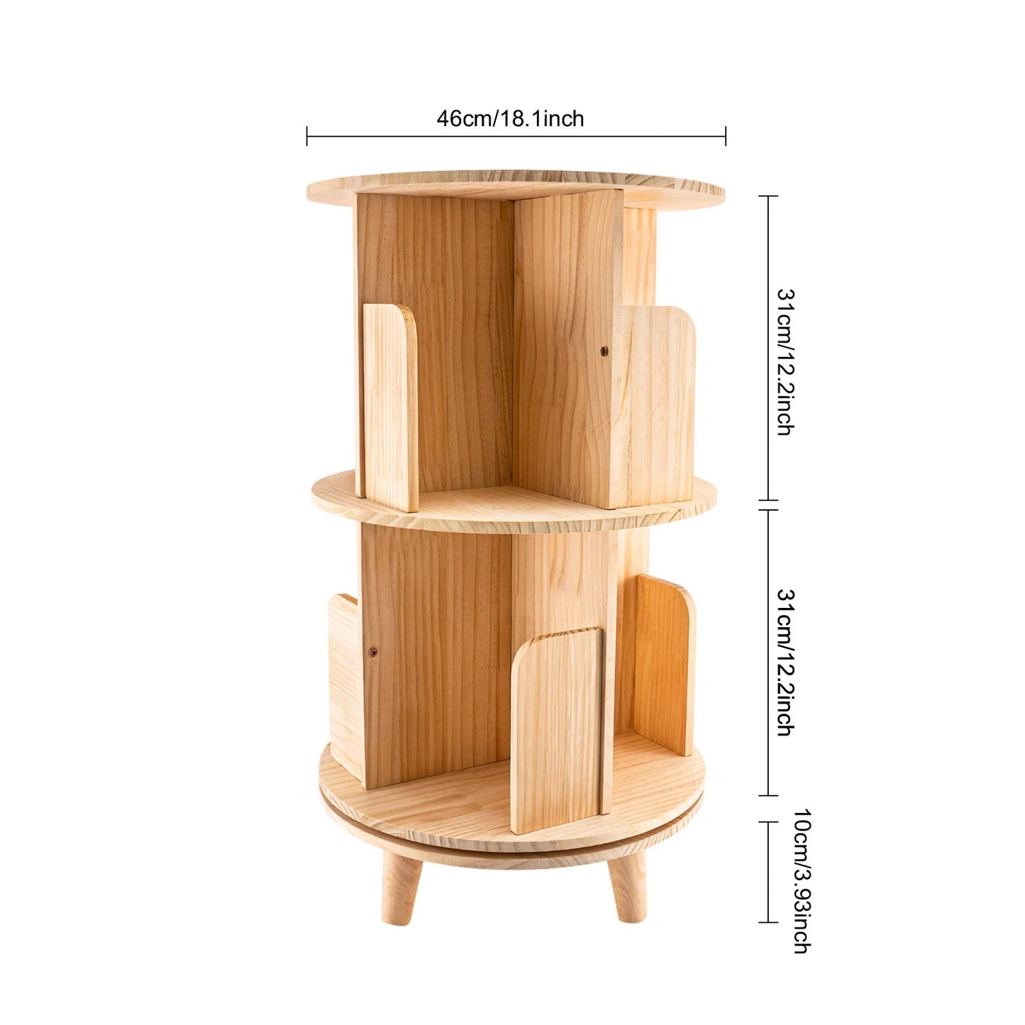 Bibliothèque rotative en bois – 1 à 6 niveaux, ronde, peu encombrante et moderne