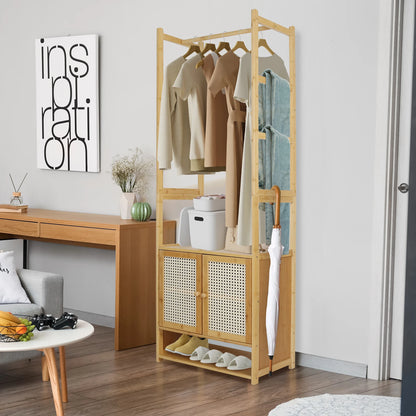 Kleiderständer aus Bambus mit Schrank & Regal – freistehend, modern & platzsparend