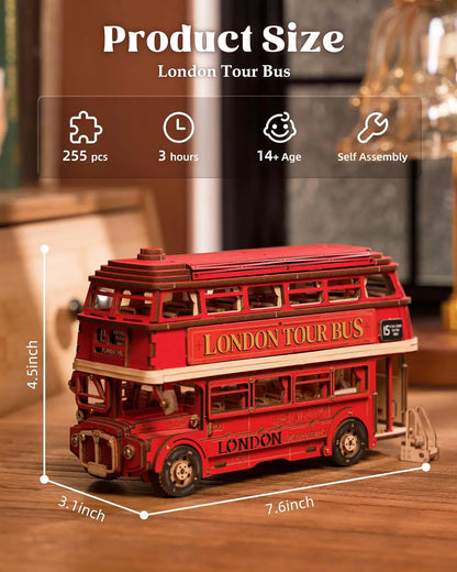 Robotime Rolife London Bus Holzpuzzle – 3D Modellbausatz aus Holz zum Basteln & Sammeln