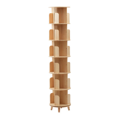 360° drehbares Bücherregal aus Kiefernholz, 6 Ebenen, platzsparender Organizer