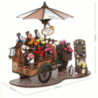 Robotime 3D Holzpuzzle Blütenwagen – Bastelset & Deko-Modell | Florales DIY-Geschenk für Frauen, Mädchen & kreative Erwachsene
