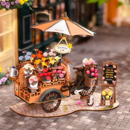 Robotime 3D Holzpuzzle Blütenwagen – Bastelset & Deko-Modell | Florales DIY-Geschenk für Frauen, Mädchen & kreative Erwachsene