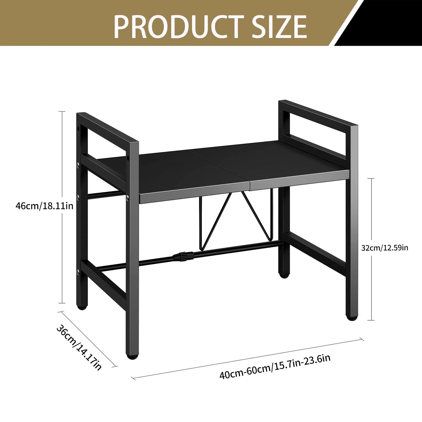 Support extensible pour micro-ondes 42-64 cm – Protection contre l'humidité et la rouille, organiseur de cuisine, noir