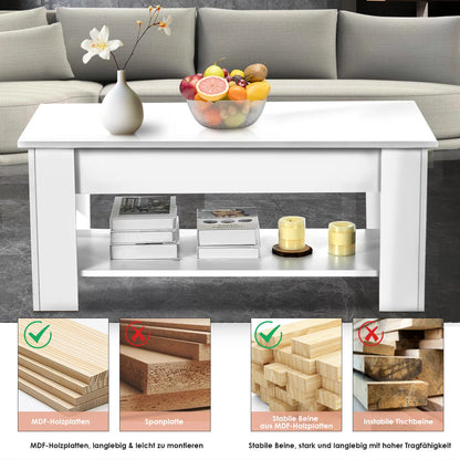 Couchtisch mit Höhenverstellbarer Platte KaffeHöhenverstellbarer Couchtisch mit Stauraum – Weiß, ausziehbar – Sofatisch für Wohnzimmer & Büroetisch ausziehbarer Wohnzimmertisch Sofatisch für Wohnzimmer, Büro, weiß