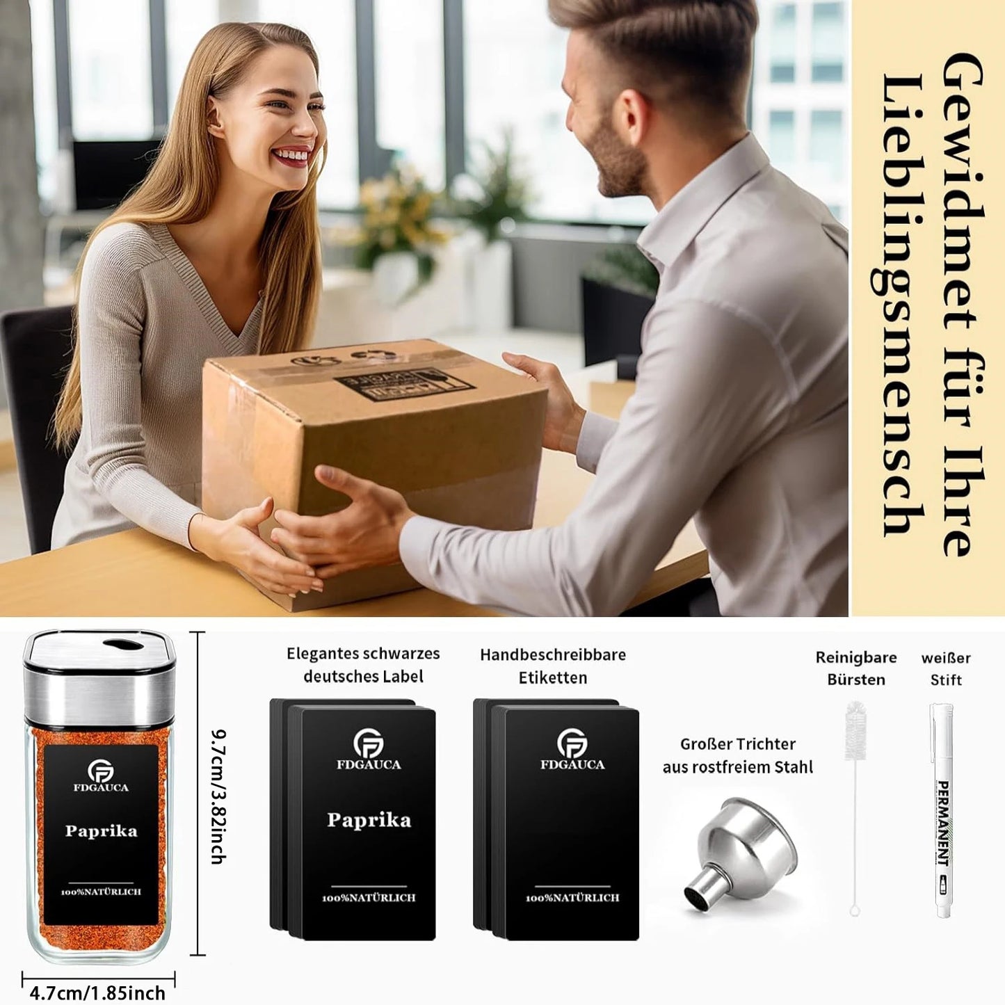 6/12/24er Set Gewürzgläser – 120ml mit 360° drehbarem Deckel, Etiketten & Zubehör | Aromafrisch & Luftdicht