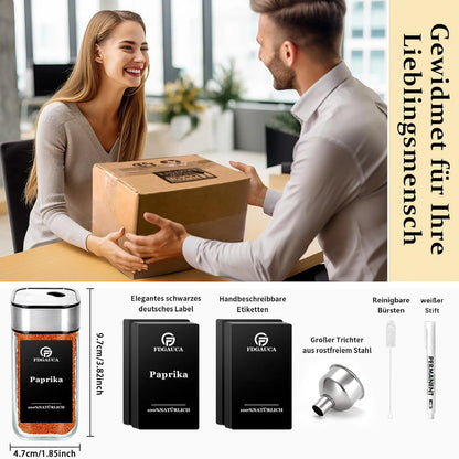 6/12/24er Set Gewürzgläser – 120ml mit 360° drehbarem Deckel, Etiketten & Zubehör | Aromafrisch & Luftdicht