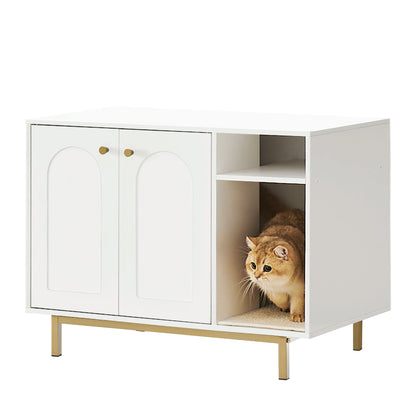 Bac à litière en bois pour chat – Maison cachée et table d'appoint – Blanc/Or – 80 × 50 × 61 cm
