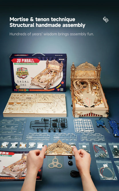 Robotime ROKR 3D Flipperautomat aus Holz – DIY Pinball-Spiel im Vintage-Stil | Bausatz für Kinder & Erwachsene