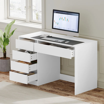 Weißer Computertisch mit 5 Schubladen 120 x 55 cm Schreibtisch Bürotisch Schminktisch ohne Spiegel