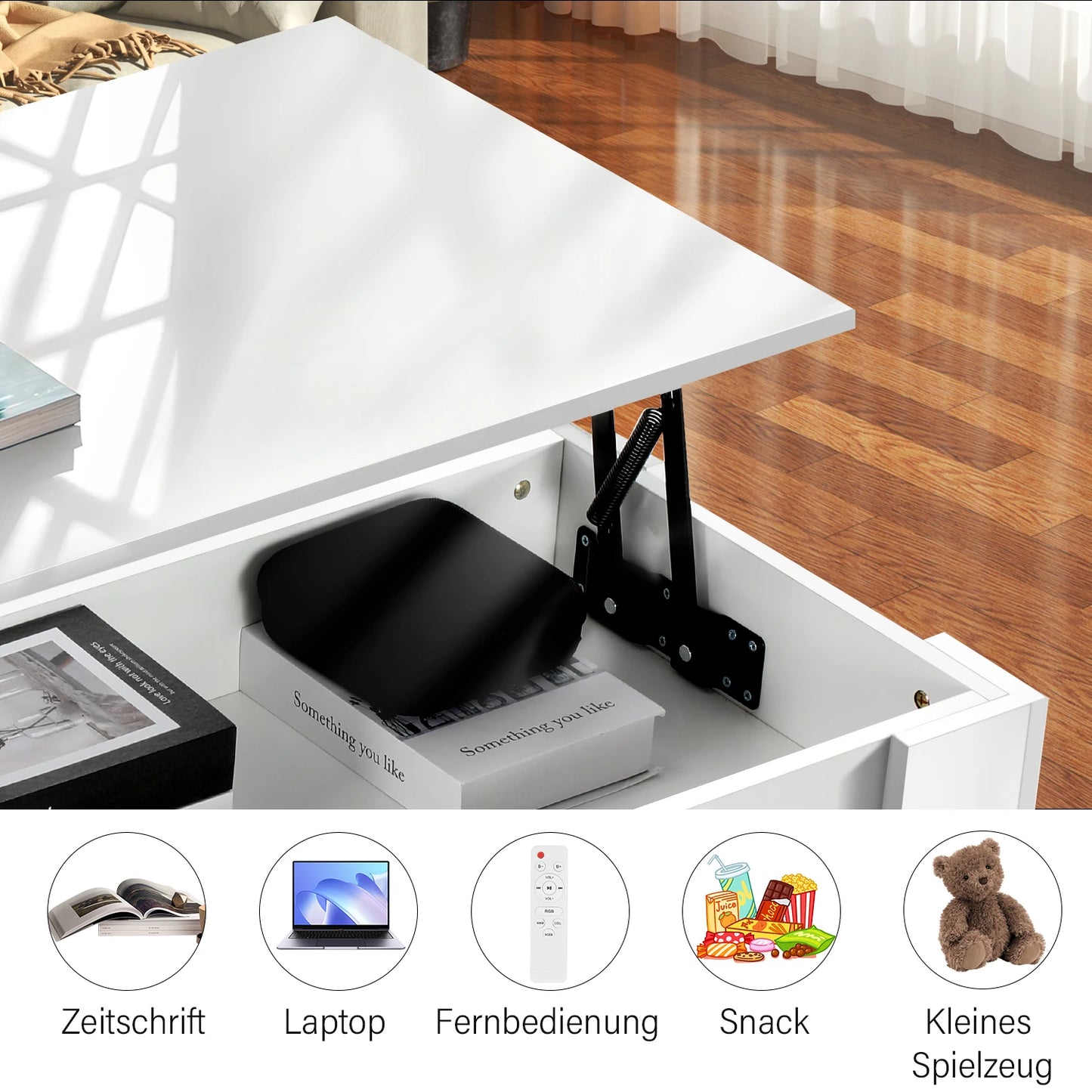 Couchtisch mit Höhenverstellbarer Platte KaffeHöhenverstellbarer Couchtisch mit Stauraum – Weiß, ausziehbar – Sofatisch für Wohnzimmer & Büroetisch ausziehbarer Wohnzimmertisch Sofatisch für Wohnzimmer, Büro, weiß
