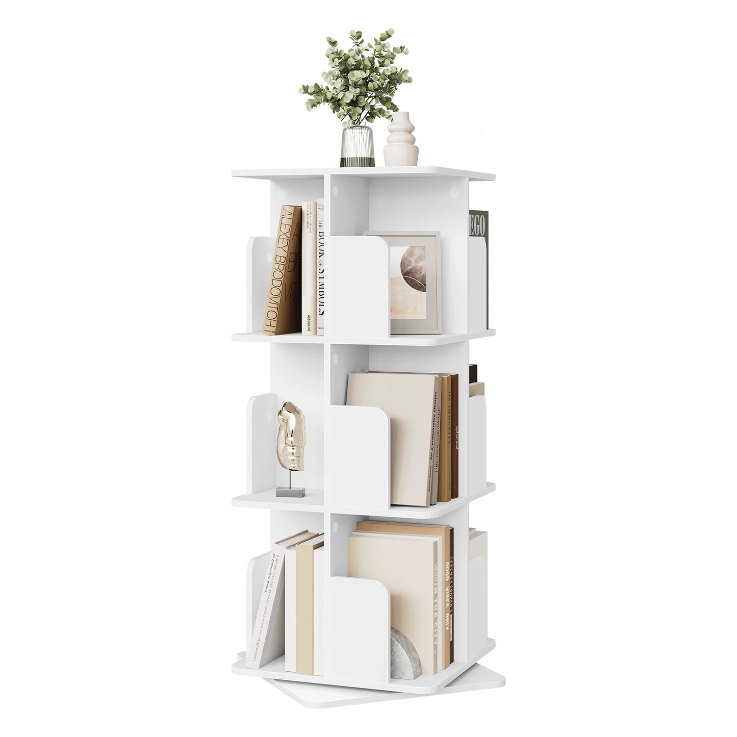 Bücherregal 3 Etagen 360° Drehbar Regal 40 x 94,5 x 40 cm MDF Standregal mit 12 Fächern für Wohnzimmer Büro Schlafzimmer