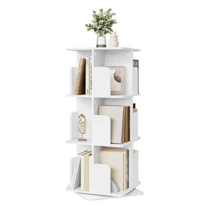 Bücherregal 3 Etagen 360° Drehbar Regal 40 x 94,5 x 40 cm MDF Standregal mit 12 Fächern für Wohnzimmer Büro Schlafzimmer