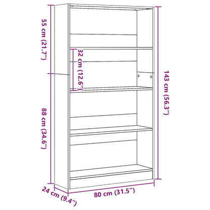 Bücherregal 80×24×143 cm – Handgefertigt aus Holzwerkstoff in Artisan Eiche