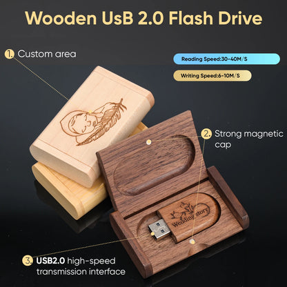 USB-Stick Holz 4–128GB – Gravur möglich, Geschenk, Bambus, Walnuss, Ahorn