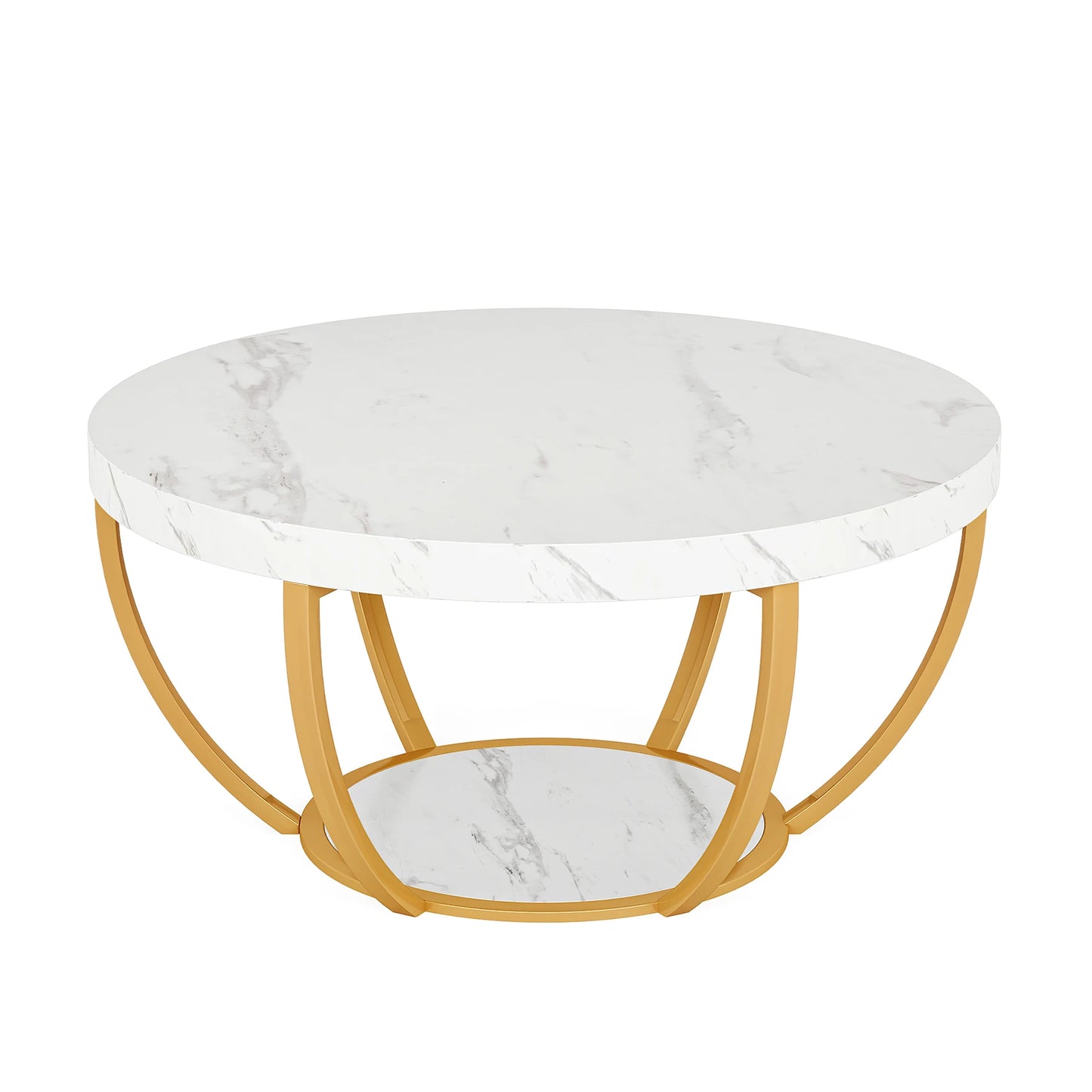 Tribesigns round coffee table Ø 80 cm – 2-tiered industrial-style sofa table with wood look and metal frame