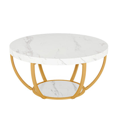 Tribesigns round coffee table Ø 80 cm – 2-tiered industrial-style sofa table with wood look and metal frame