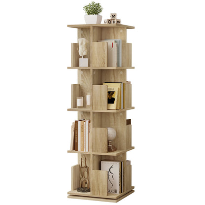 Bücherregal 4 Etagen 360° Drehbar MDF Regal mit 16 Fächern Standregal für Wohnzimmer Büro Arbeitszimmer