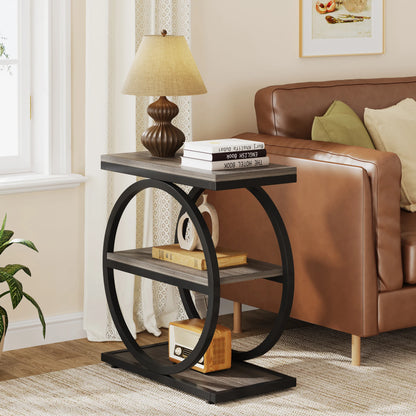 Tribesigns Side Table with 3 Storage Compartments – Narrow Industrial Style Sofa Table, Wood &amp; Metal, 60 cm High