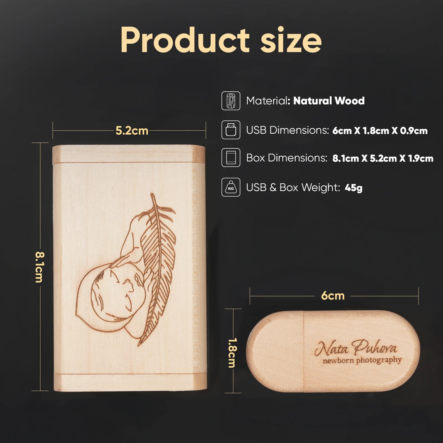 USB-Stick Holz 4–128GB – Gravur möglich, Geschenk, Bambus, Walnuss, Ahorn