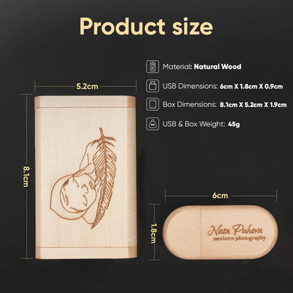 USB-Stick Holz 4–128GB – Gravur möglich, Geschenk, Bambus, Walnuss, Ahorn
