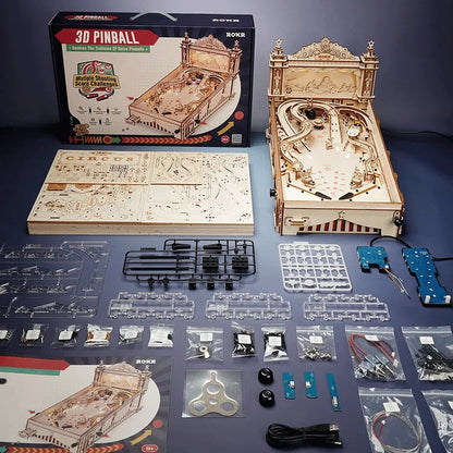 Robotime ROKR 3D Flipperautomat aus Holz – DIY Pinball-Spiel im Vintage-Stil | Bausatz für Kinder & Erwachsene