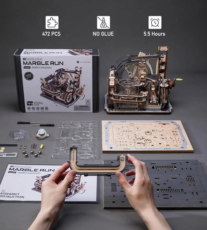 Robotime ROKR Marble Spaceport – Elektrisches 3D-Holzpuzzle mit Kugelbahn | Modellbausatz für Erwachsene & Teenager