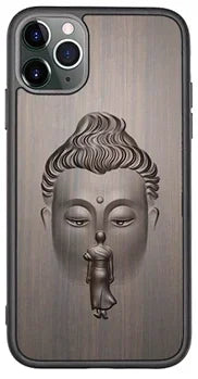 Fo – Coque en bois de santal gravée en 3D avec motif Bouddha pour iPhone